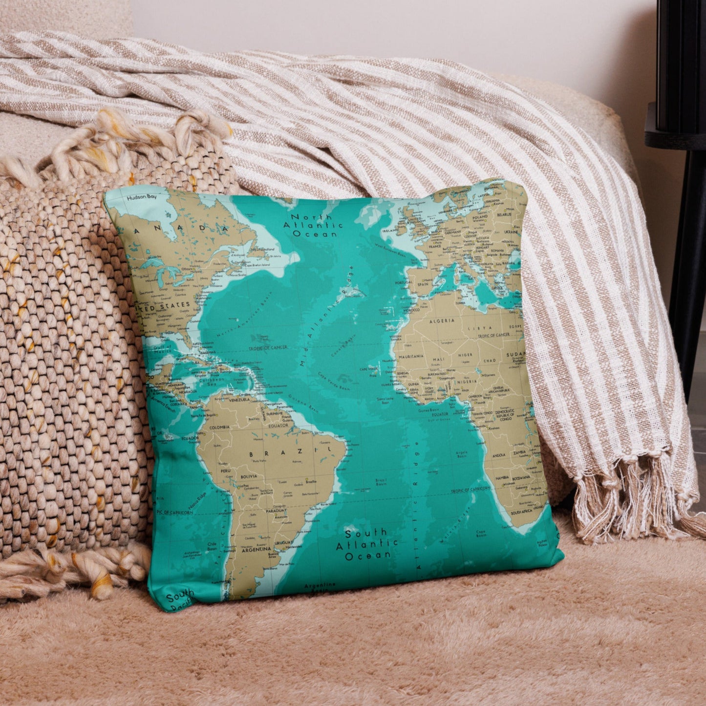 Turquoise Ocean Map Pillow