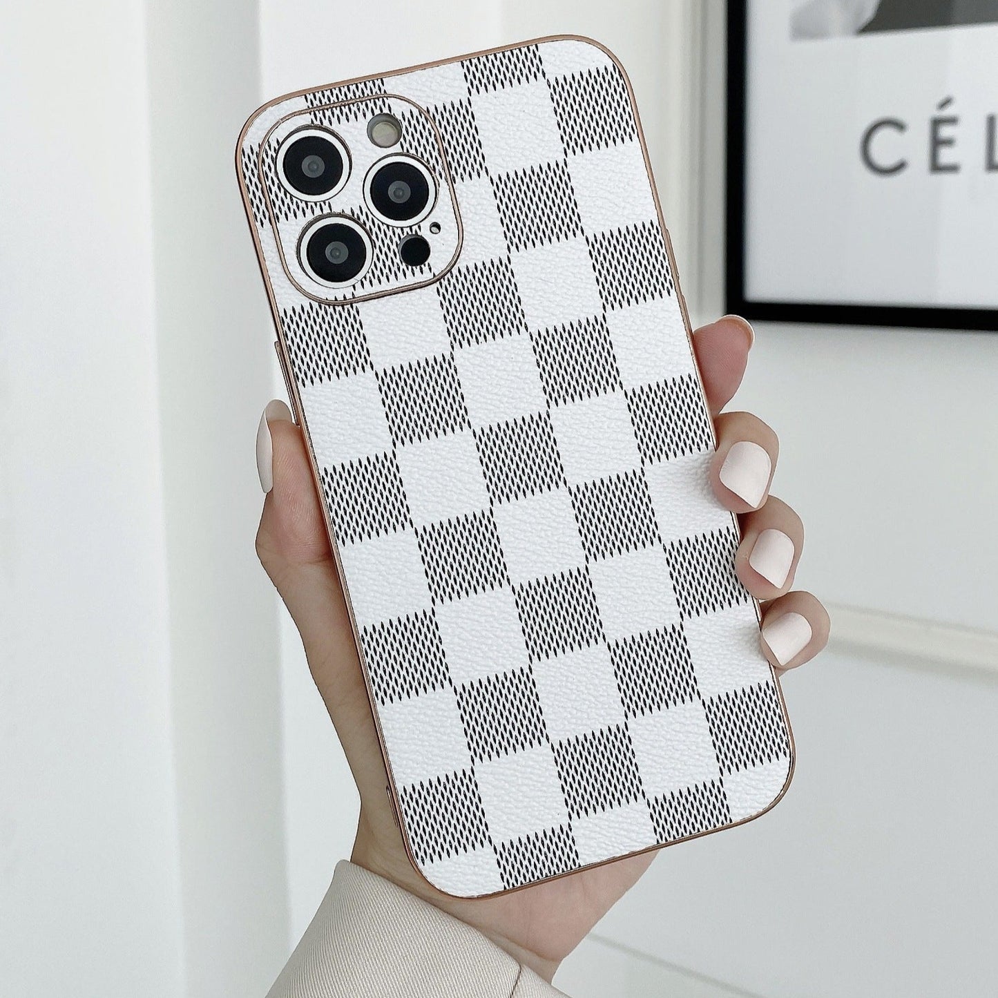 iphone 13 case checkerboard white grey