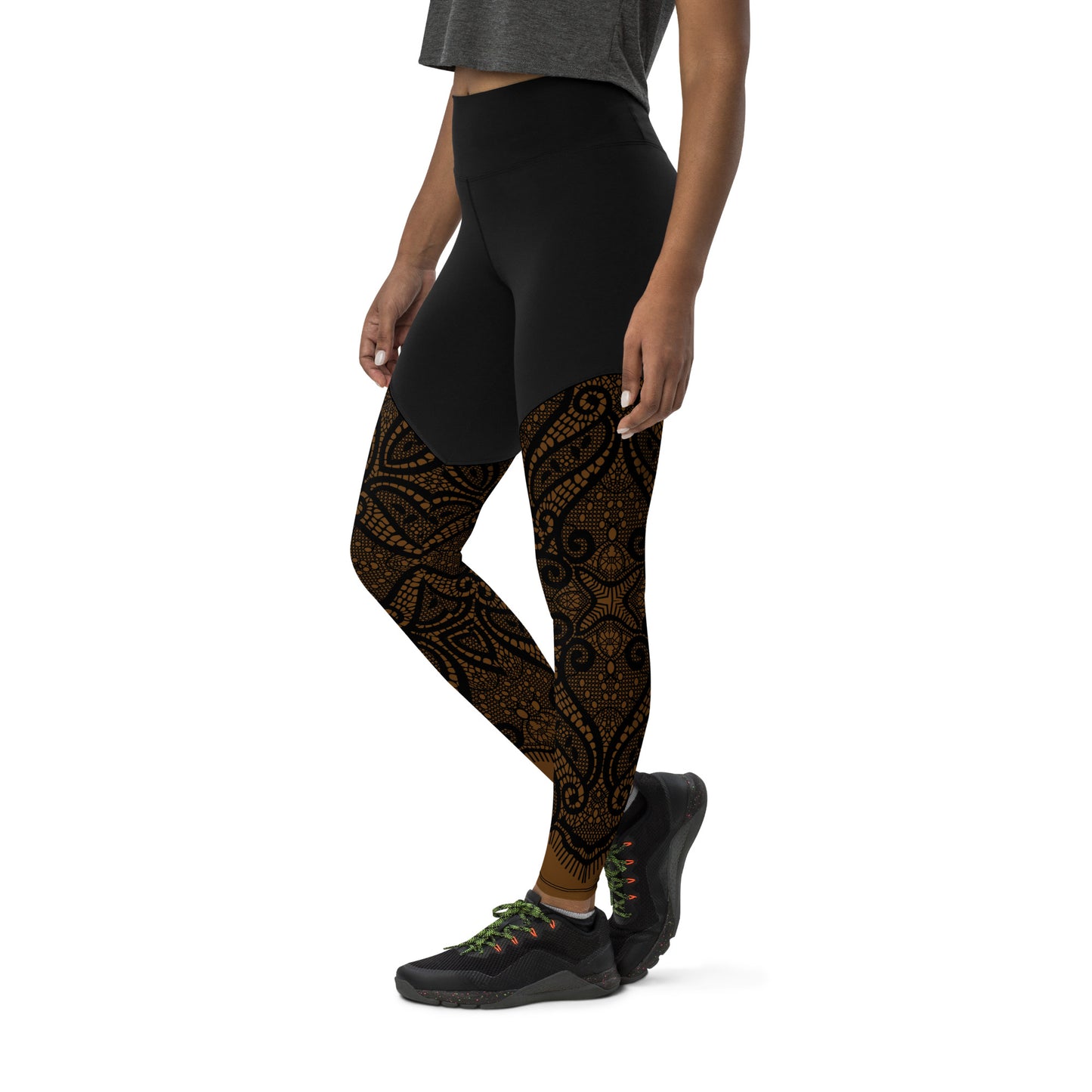 Lace Effect Fitness Leggings (Brown)