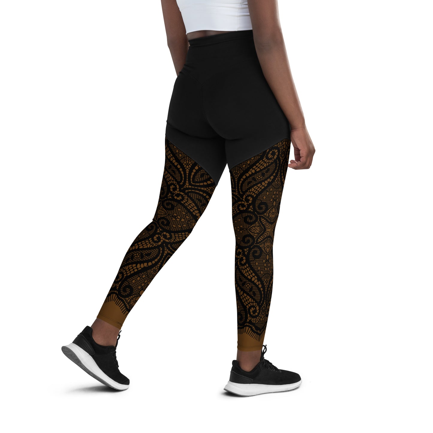 Lace Effect Fitness Leggings (Brown)